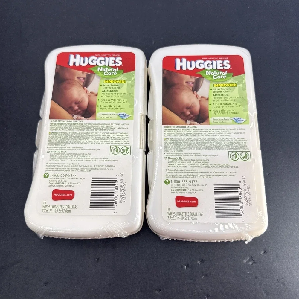 Vintage Set Of 2 Huggies Baby Wipes Plastic Travel Size Container Sealed 2015